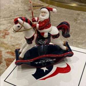 Two Houston Texans Rocking Santa Rocking Horse Figurine ornament